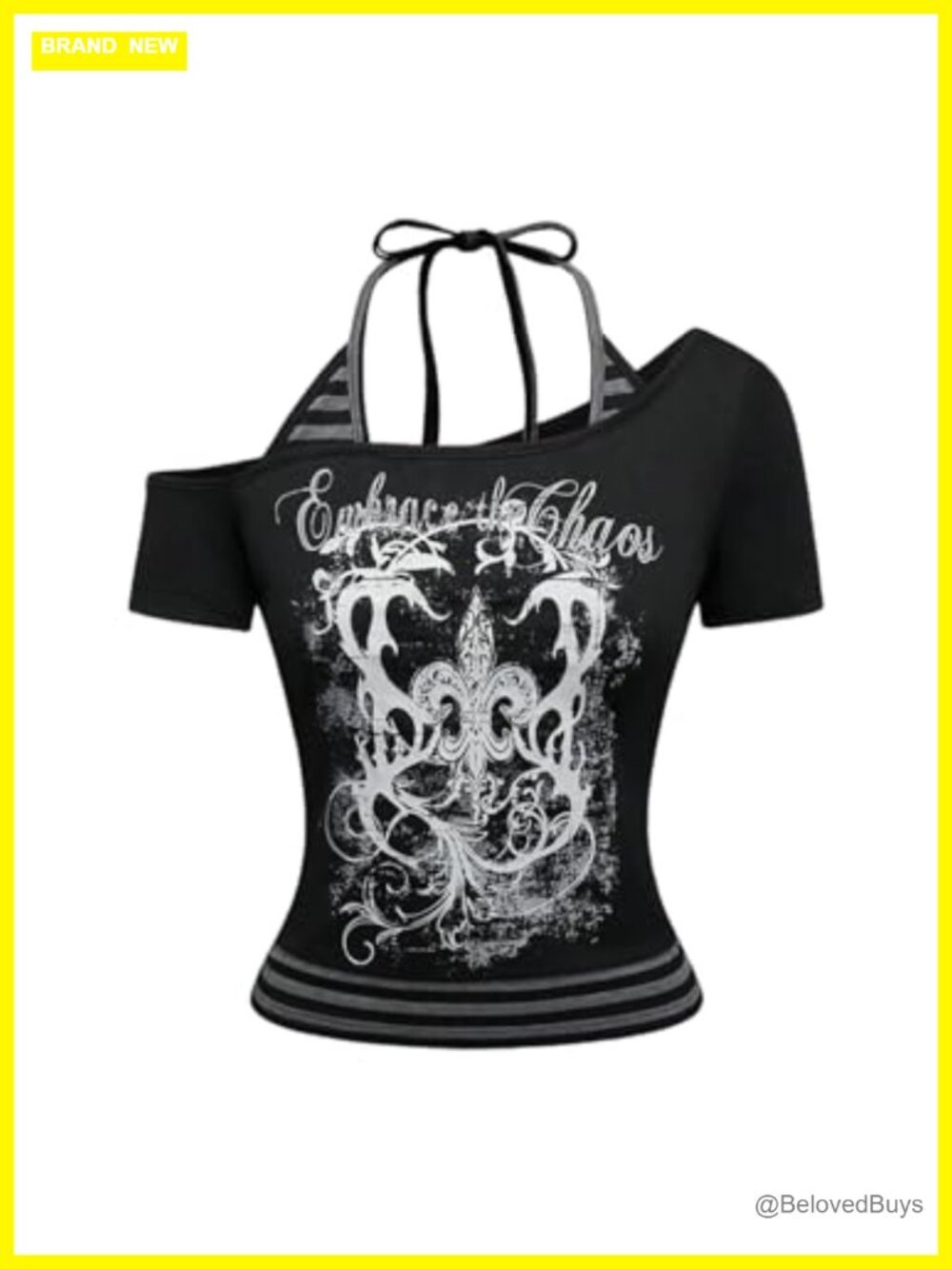 SHENHE Women's Y2K Grunge Punk Off Shoulder Graphic Gothic Tee Top